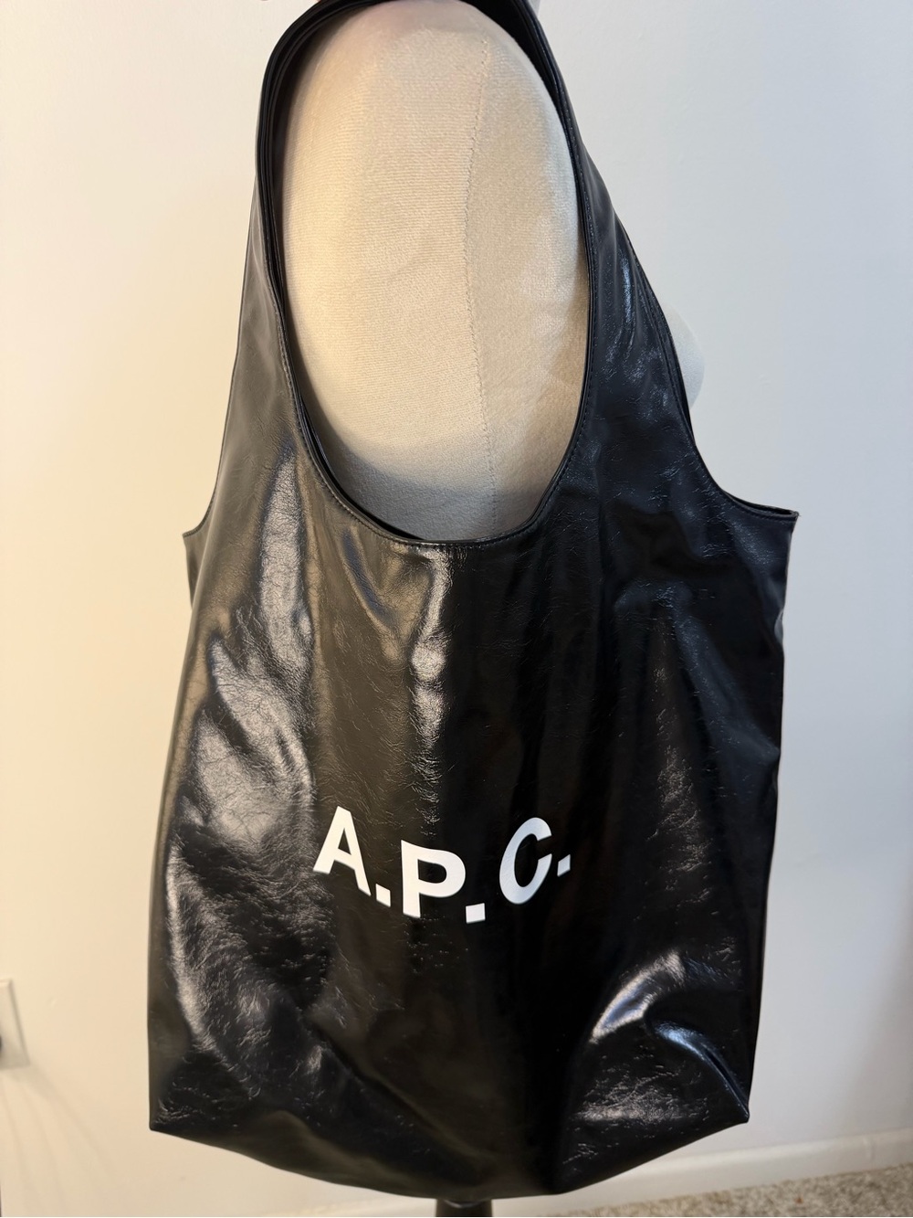 A.P.C. Black Logo Tote Bag - Shiny Leather